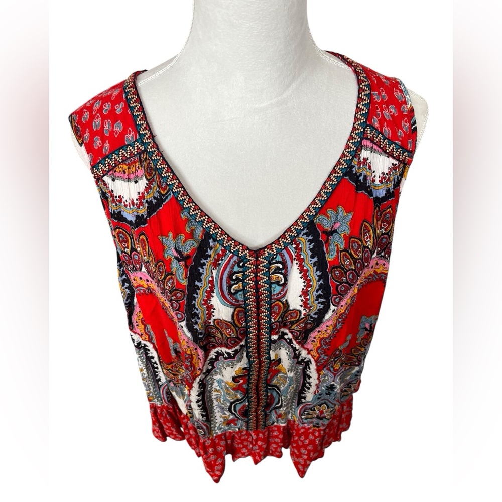 Bila boho Indian floral embroidered mixed print flowy tank XXL casual relaxed - Picture 2 of 8